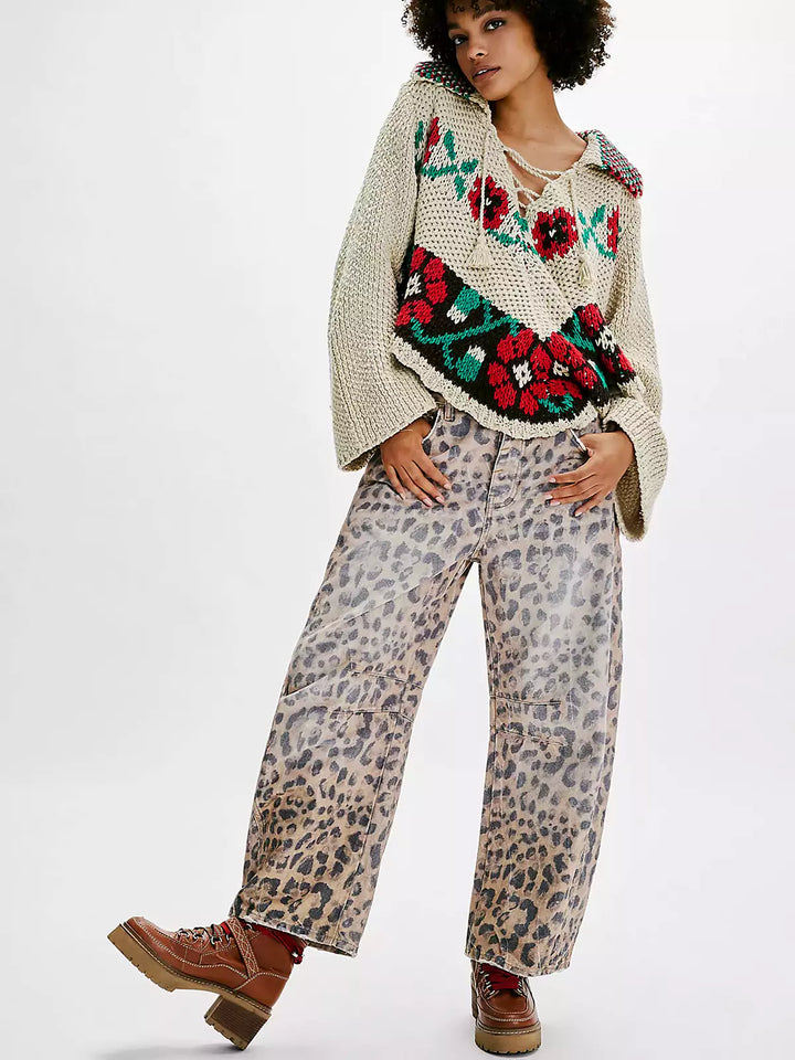 Isla Leopard Print Barrel Jeans