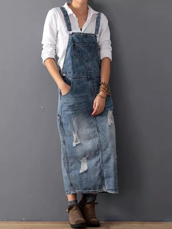 Vintage Charm Denim Dungaree Dress