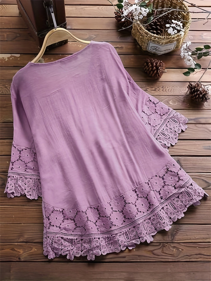 Kara™ - Elegant Lace Patchwork V-Neck Blouse