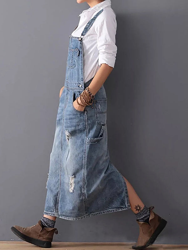 Vintage Charm Denim Dungaree Dress