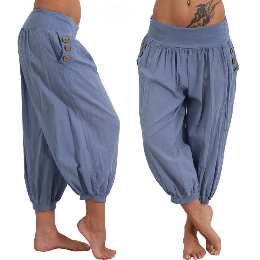 Laura Wide-Leg Cotton-Linen Summer Pants