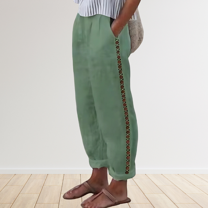 Joanne High-Waisted Cotton-Linen Pants