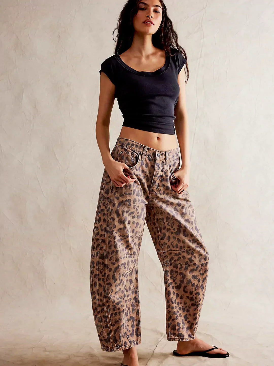 Isla Leopard Print Barrel Jeans