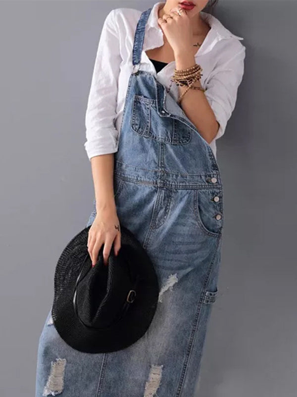 Vintage Charm Denim Dungaree Dress