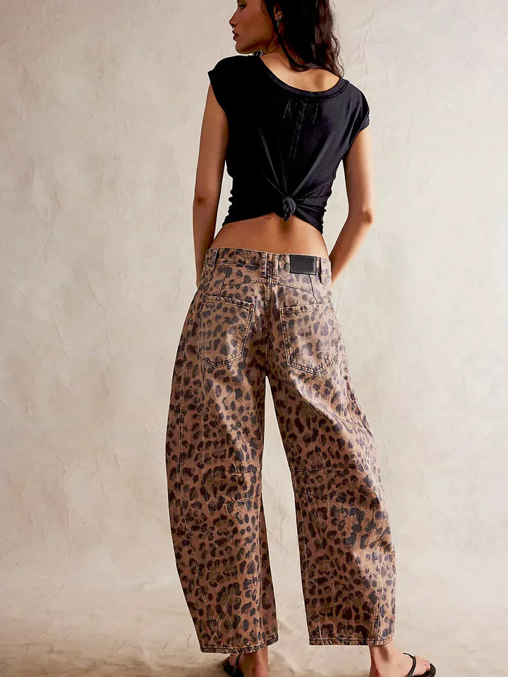 Isla Leopard Print Barrel Jeans