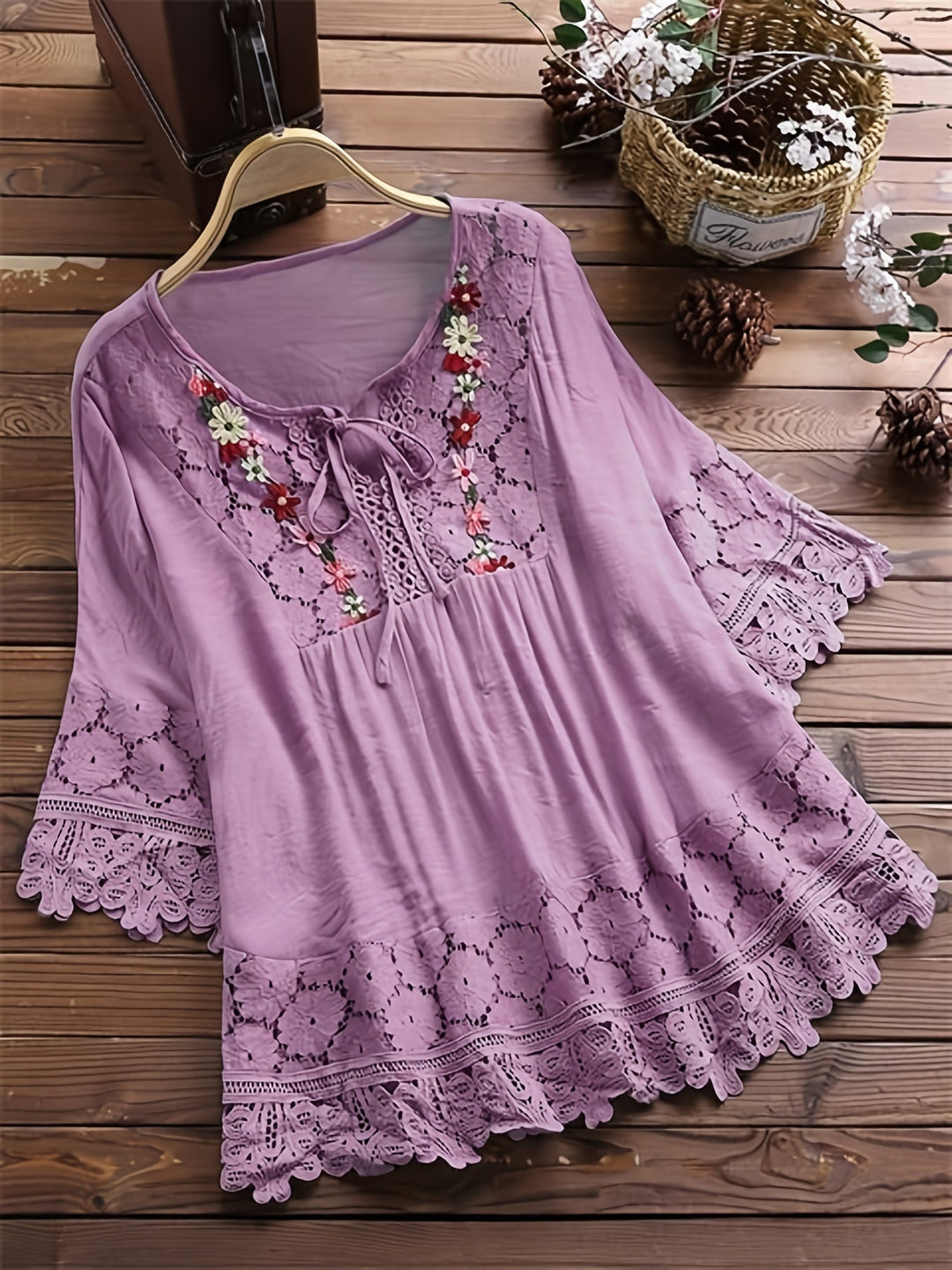 Kara™ - Elegant Lace Patchwork V-Neck Blouse