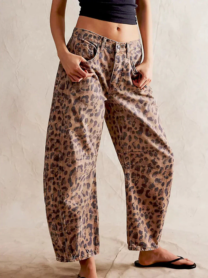 Isla Leopard Print Barrel Jeans