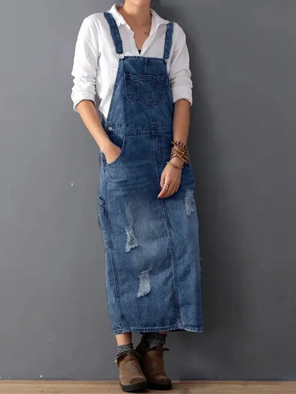 Vintage Charm Denim Dungaree Dress