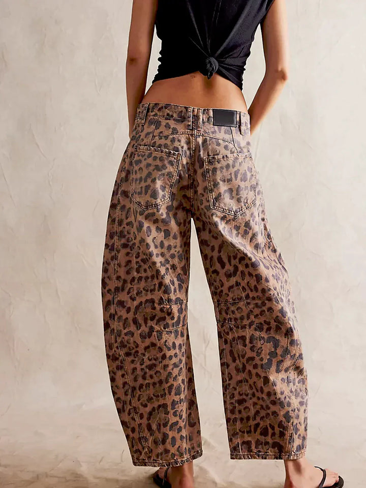 Isla Leopard Print Barrel Jeans