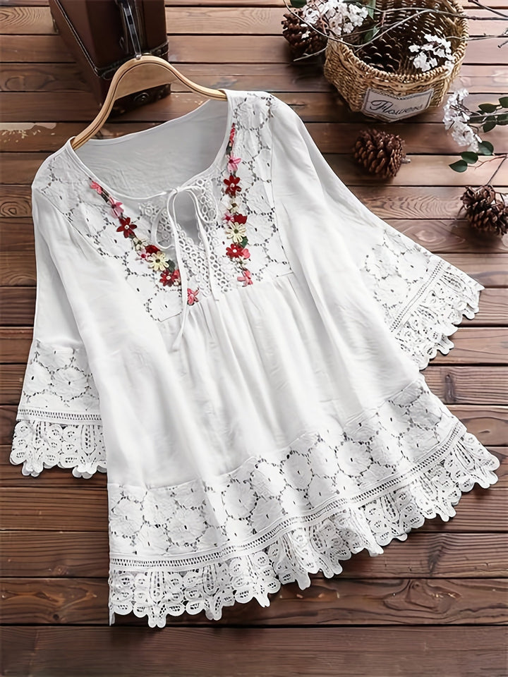 Kara™ - Elegant Lace Patchwork V-Neck Blouse