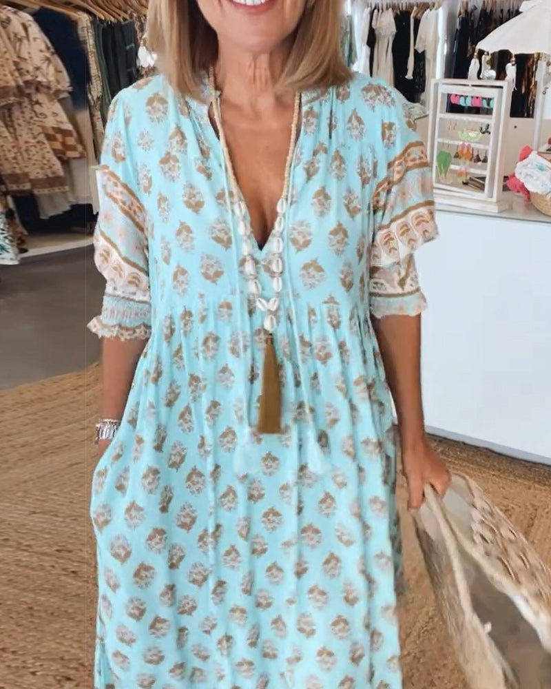 Florence - Printed V-Neck Half Sleeve Dress