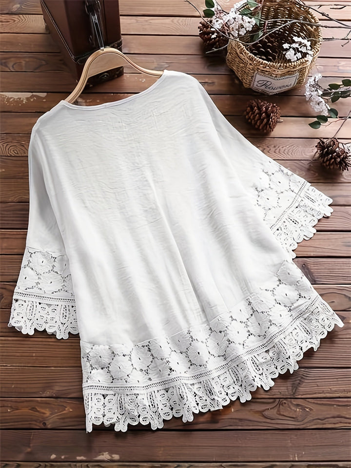 Kara™ - Elegant Lace Patchwork V-Neck Blouse